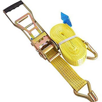 Wide Handle Yellow Ratchet Tie Down Strap with J Hooks